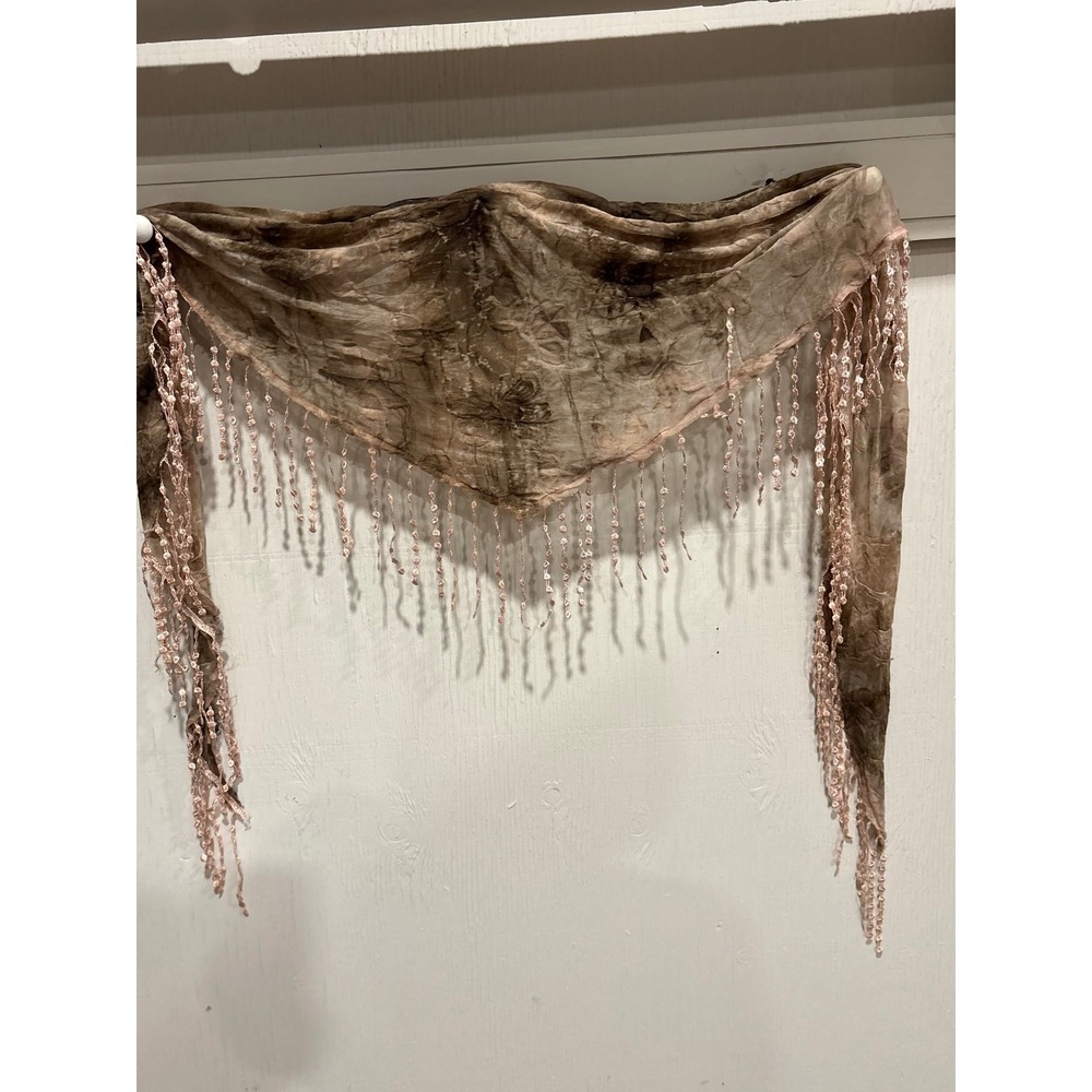 Boho Hand Dyed Earth Tone Triangle Scarf with Fringe Trim